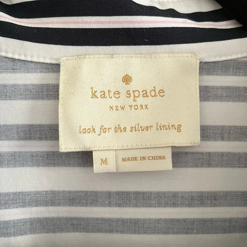 kate spade Black and White Striped Sleeveless Collared Midi Dress